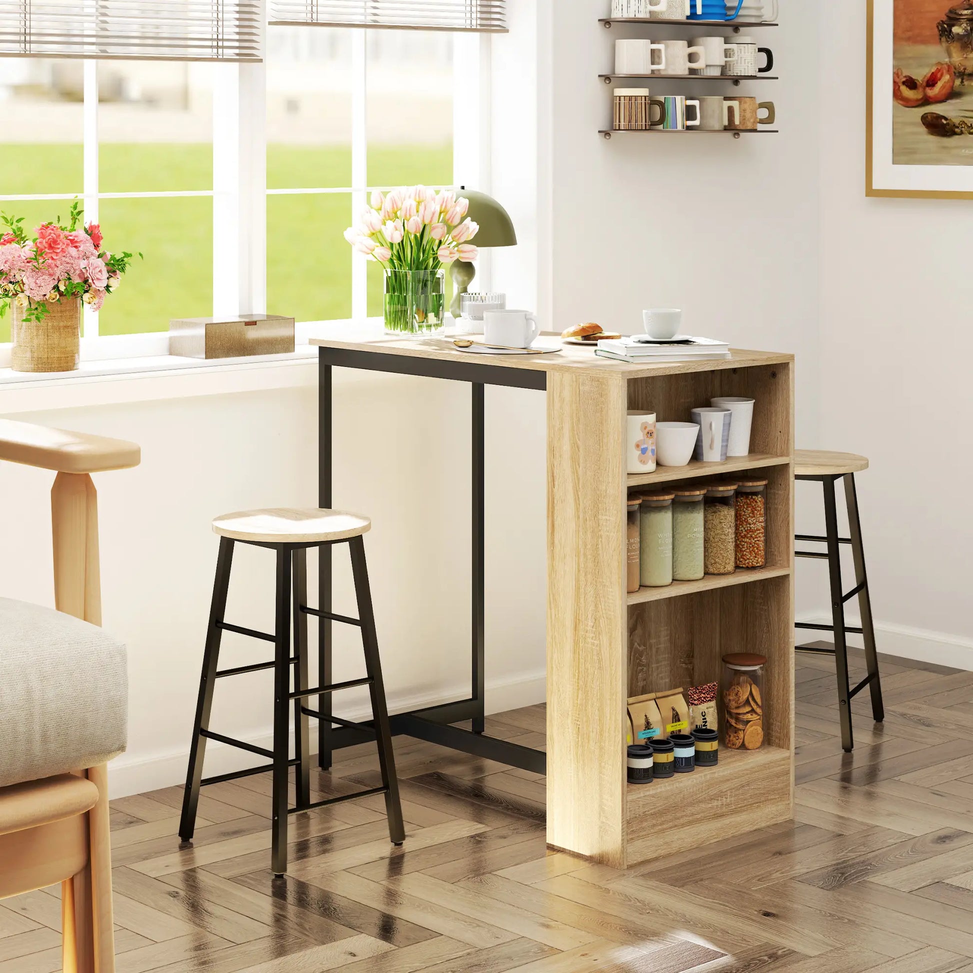Nancy's Dalmine Bartafel Set - 3-Delige Bar Set - Eiken / Zwart