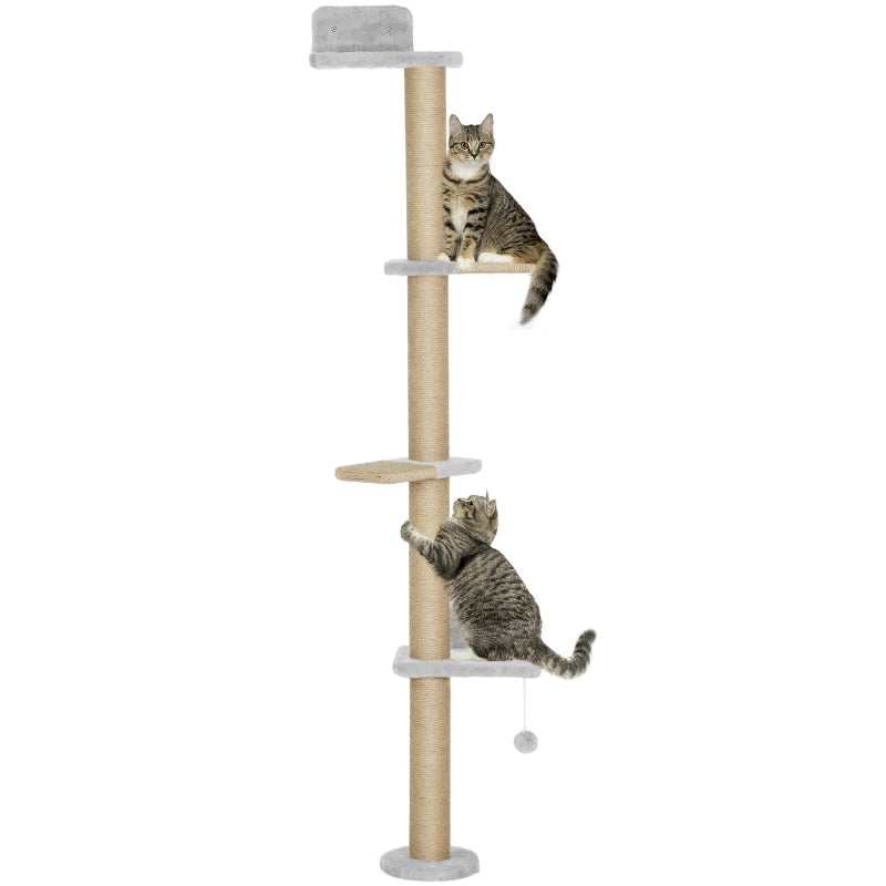 Nancy's Nicosia Krabpaal - Kattenboom - Lichtgrijs / Naturel - Pluche / Jute - ± 50 x 20 x 180 cm