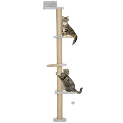 Nancy's Nicosia Krabpaal - Kattenboom - Lichtgrijs / Naturel - Pluche / Jute - ± 50 x 20 x 180 cm