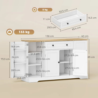 Nancy's Teglio Keukenkast - Opbergkast - Voorraadkast - Dressoir - Wit / Eiken - ± 140 x 40 x 85 cm