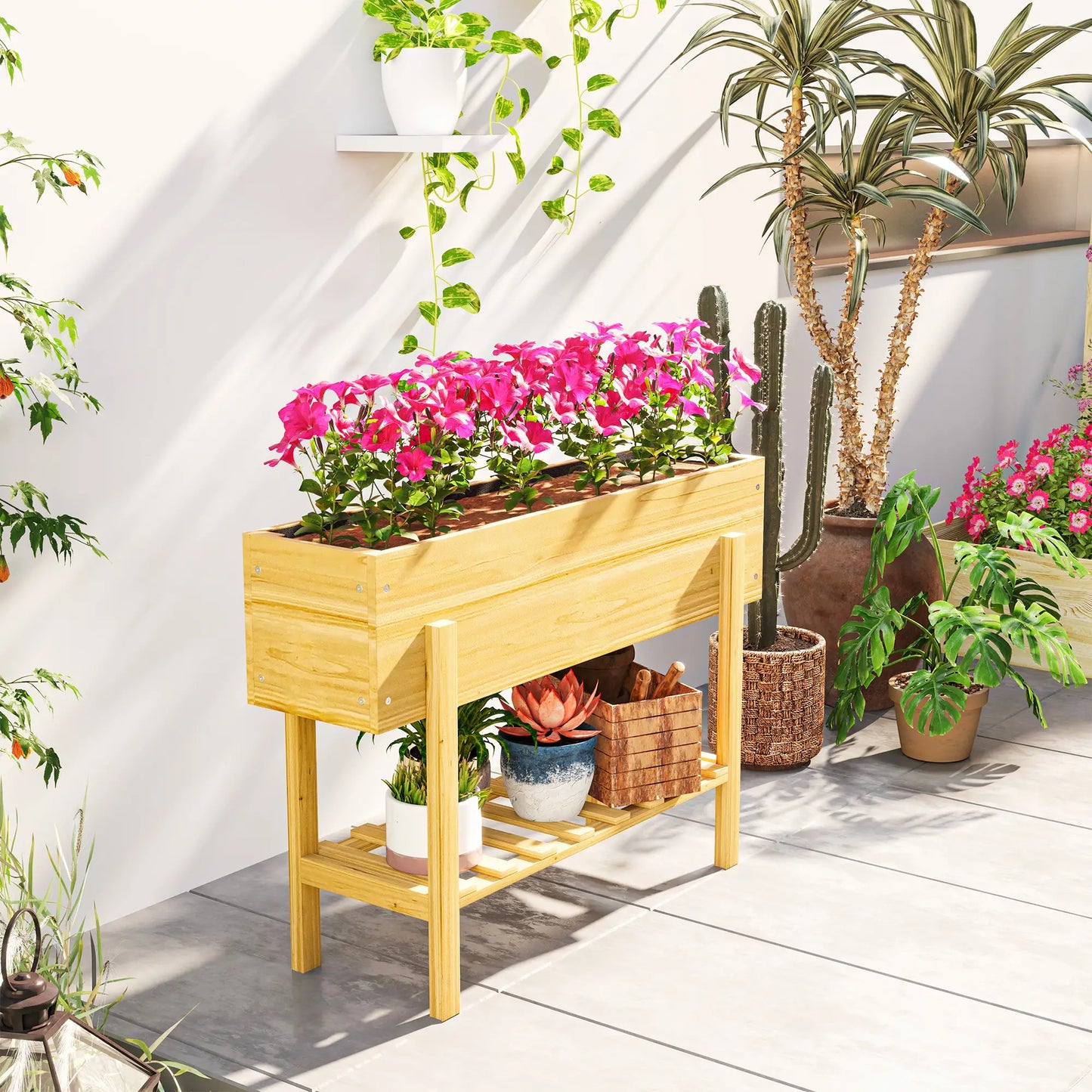 Nancy's Midões Plantenbak - Verhoogd Bloembed - Plantenrek - Tuinbed - Dennenhout - ± 100 x 30 x 70 cm