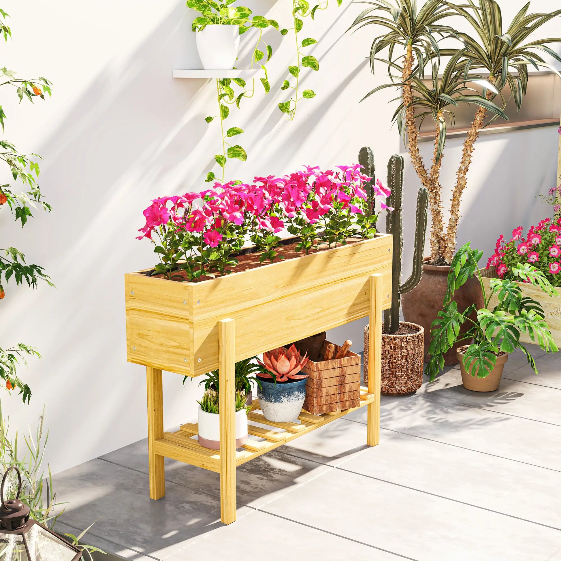 Nancy's Midões Plantenbak - Verhoogd Bloembed - Plantenrek - Tuinbed - Dennenhout - ± 100 x 30 x 70 cm