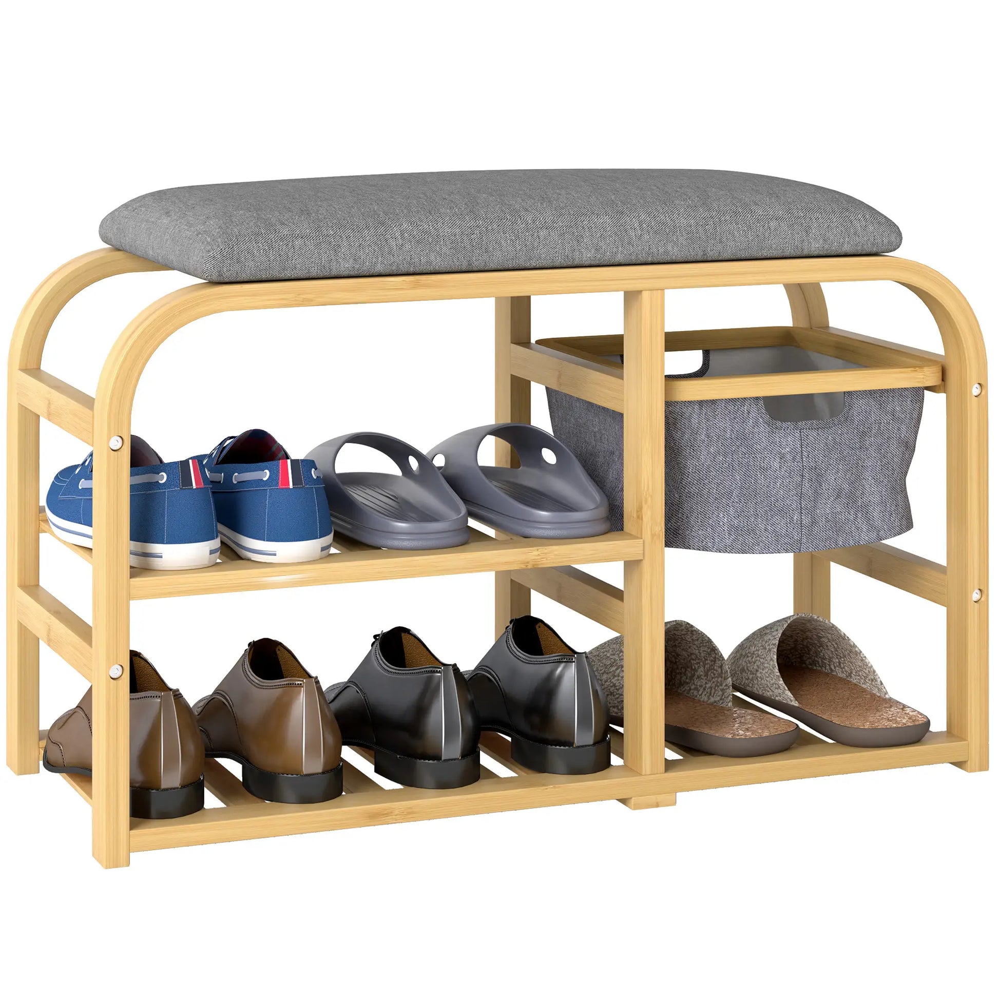Nancy's Cusiano Schoenenbank - Schoenenrek - Schoenen Opbergen - Hout / Grijs - 70 x 30 x 45 cm