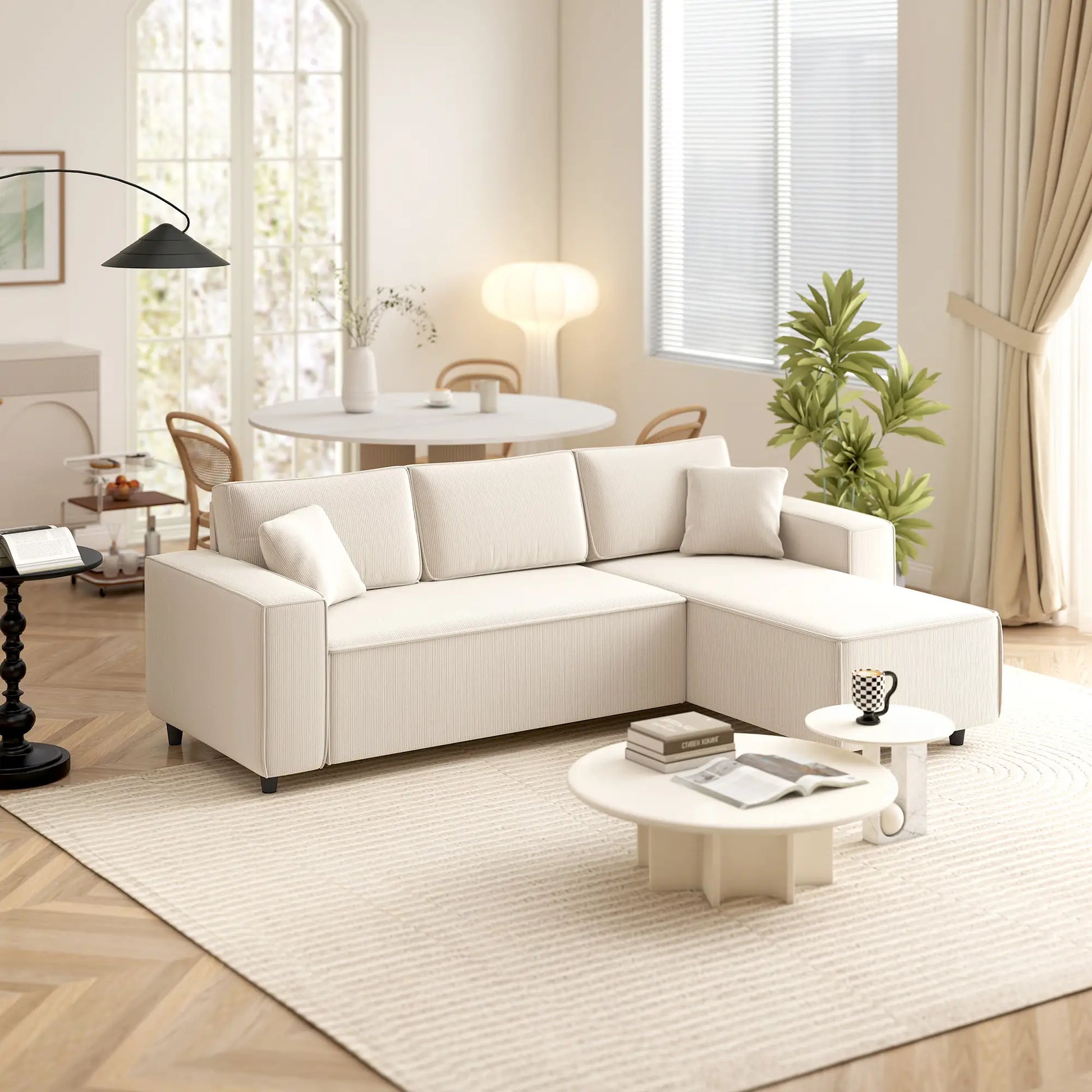Nancy's Licata Hoekbank - Rechts of Links - Crèmewit - Corduroy - ± 240 x 155 x 85 cm