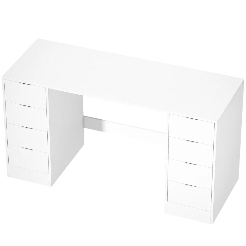 Nancy's Trecate Bureau - 8 Lades - Ruim werkblad - Wit - Spaanplaat / MDF - ± 140 x 55 x 75 cm