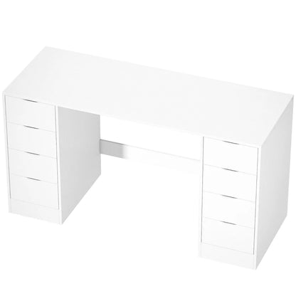 Nancy's Trecate Bureau - 8 Lades - Ruim werkblad - Wit - Spaanplaat / MDF - ± 140 x 55 x 75 cm