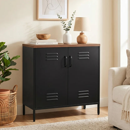 Nancy's Tenna Commode - Dressoir - Opbergkast - Zwart / Bruin - Staal / Kunststof - 80 x 40 x 80 cm
