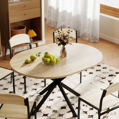 Nancy's Tossicia Eettafel Ovaal - Uitschuifbare eettafel - Tafel ovaal - Naturel hout / Zwart - MDF / Staal