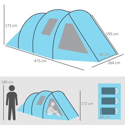 Tente de Camping Fermentelos de Nancy - Tente de Camping - 3 à 4 personnes - Bleu - ± 475 x 265 x 170 cm