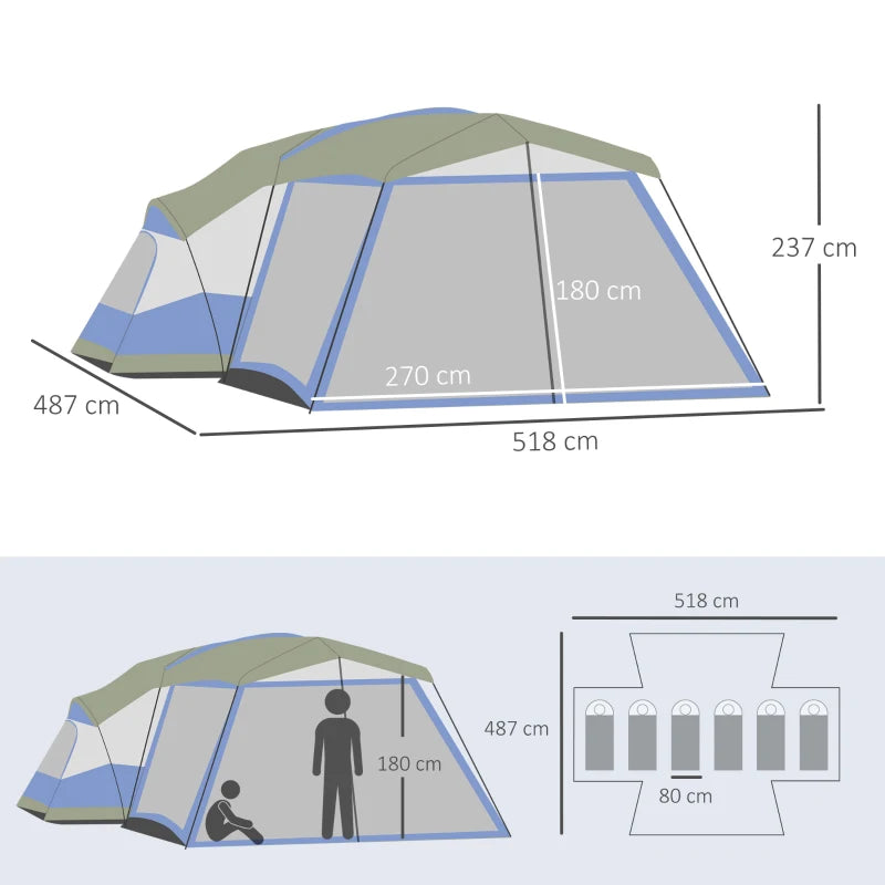 Nancy's Travasso Kampeertent - Camping Tent - 6 tot 8 personen - Blauw - ± 520 x 490 x 240 cm