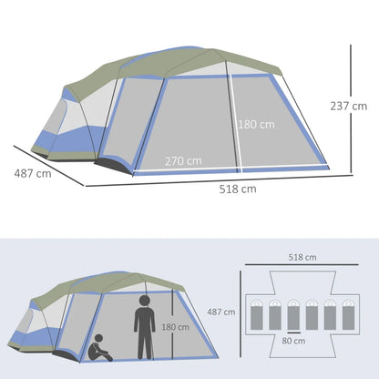 Nancy's Travasso Kampeertent - Camping Tent - 6 tot 8 personen - Blauw - ± 520 x 490 x 240 cm