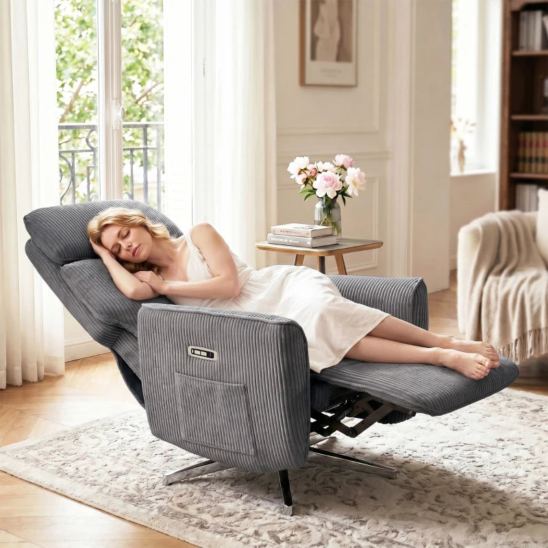 Nancy's Tarzo Elektrische Fauteuil - Relaxfauteuil - Relaxstoel - Draaibaar - Donkergrijs / Zilver - Corduroy Look