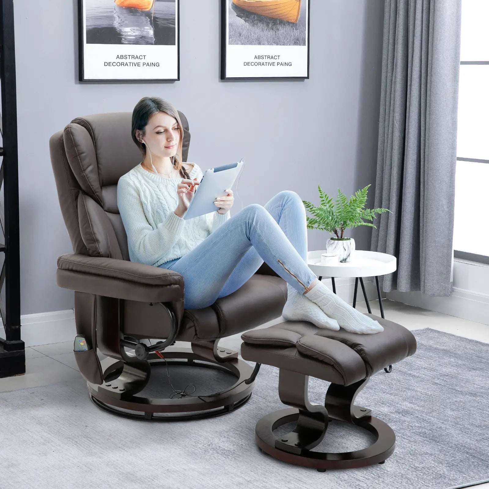Nancy's Gonzola Massagestoel - Relaxfauteuil - Relaxstoel - Verstelbare rugleuning - Draaibaar - Bruin - Kunstleer
