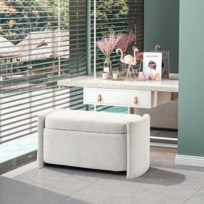 Nancy's Ferriere Opbergbank - Poef met Opbergruimte - Crème - Teddyfluweel - ± 105 x 45 x 45 cm