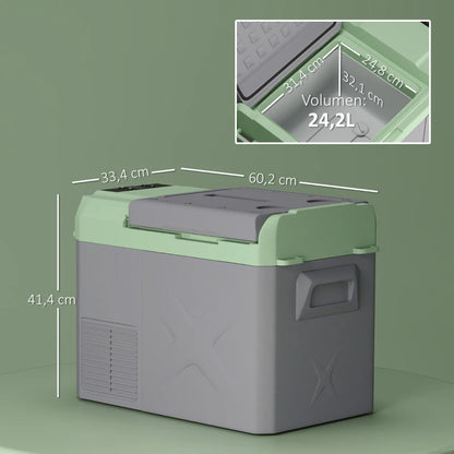 Nancy's Sovere Koelbox - Koeler - AC / DC Adapters - LED-Verlichting en Display - Grijs / Groen - 24,2 Liter