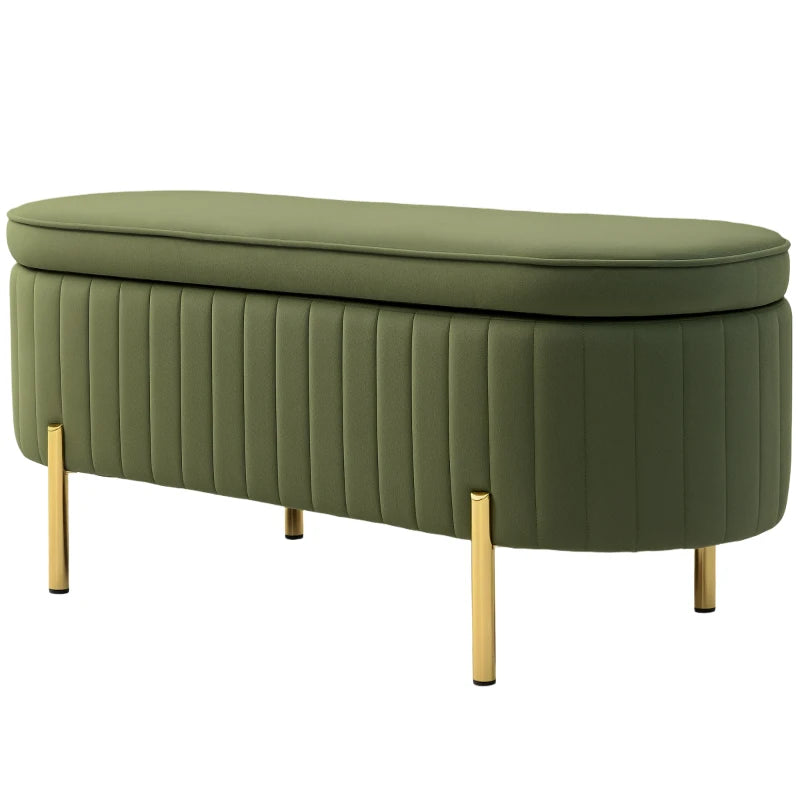 Nancy's Montese Opbergbank - Bankje met Opbergruimte - Groen - Fluweel - ± 110 x 45 x 45 cm