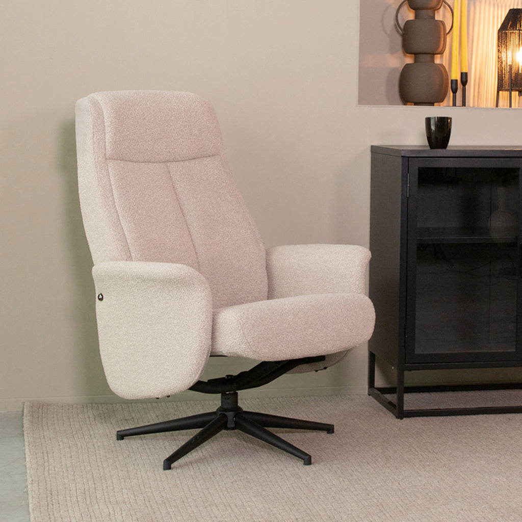 LABEL51 Relaxfauteuil Bergen - Naturel Boucle | Zwart Metaal - 77x76x105 cm