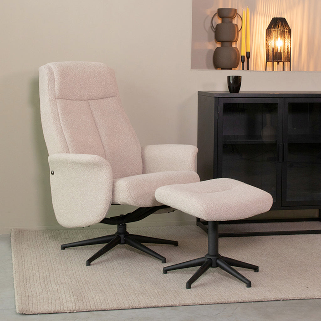 LABEL51 Relaxfauteuil Bergen - Naturel Boucle | Zwart Metaal - 77x76x105 cm