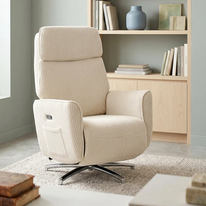 Nancy's Tarzo Elektrische Fauteuil - Relaxfauteuil - Relaxstoel - Draaibaar - Crèmewit / Zilver - Corduroy Look