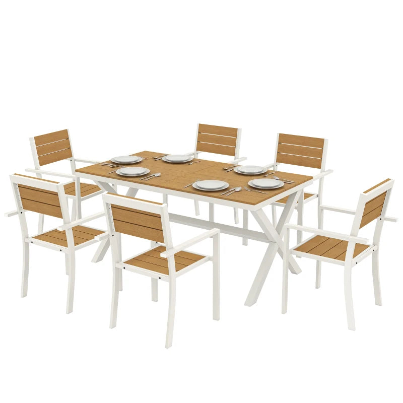 Nancy's Siracusa Tuinset - Tuimeubelset - Eettafelset voor Buiten - 6-Persoons - Wit / Teak