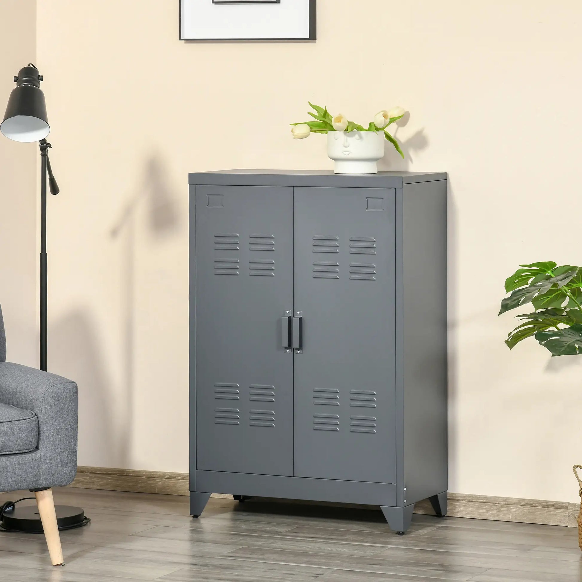 Nancy's Longare Commode - Ladekast - Opbergkast - Grijs - Staal - ± 75 x 35 x 110 cm