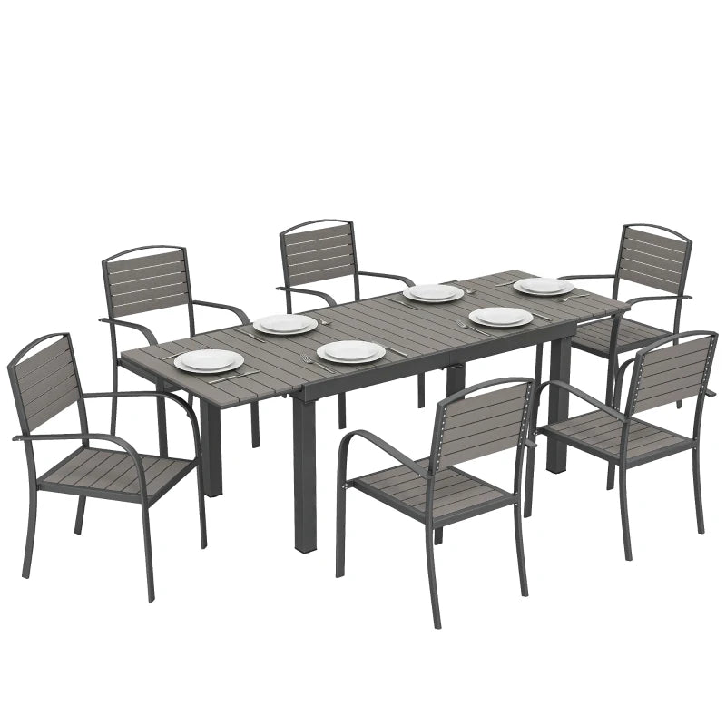 Nancy's Sarno Tuinset - 7-Delige Tuintafel Set - Tuinmeubelset - Uitschuifbare tafel - Grijs - Aluminium