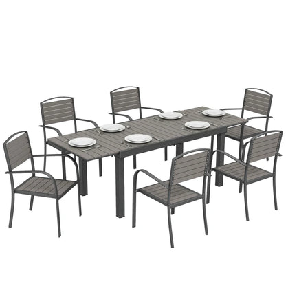 Nancy's Sarno Tuinset - 7-Delige Tuintafel Set - Tuinmeubelset - Uitschuifbare tafel - Grijs - Aluminium