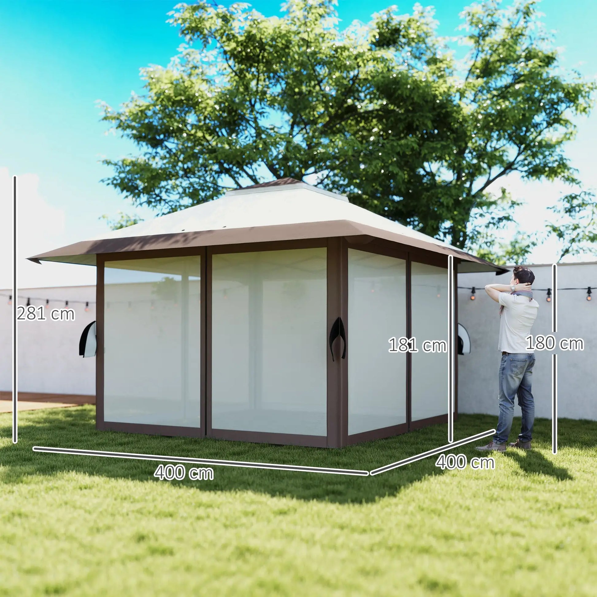 Nancy's Calavino Paviljoen - Tuinpaviljoen - Terras Overkapping - Beige - ± 400 x 400 x 280 cm