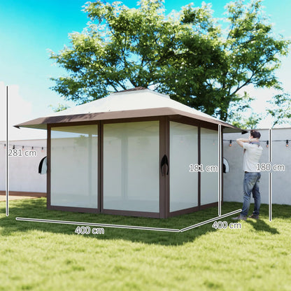 Nancy's Calavino Paviljoen - Tuinpaviljoen - Terras Overkapping - Beige - ± 400 x 400 x 280 cm