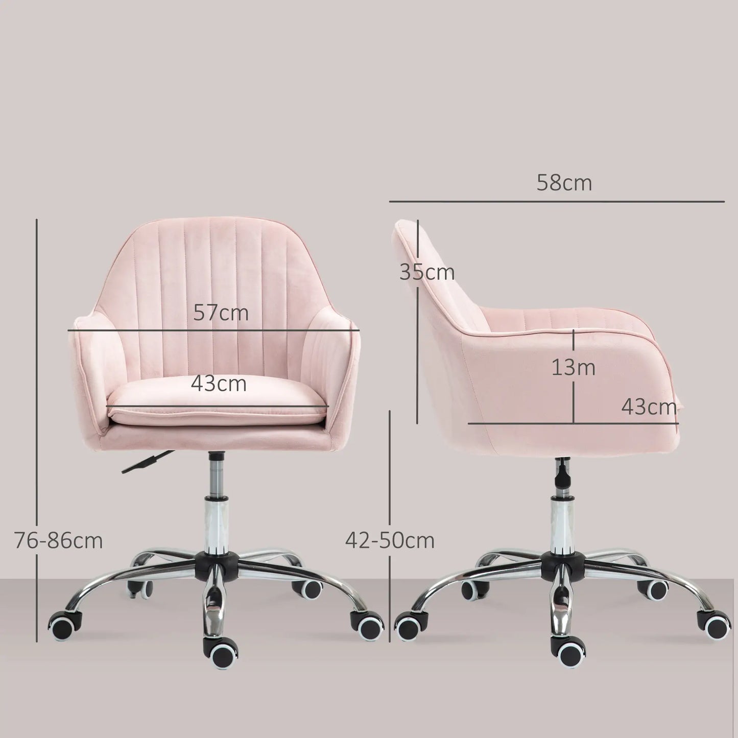 Nancy's Cuvio Bureaustoel - Computerstoel - Roze - Fluweel