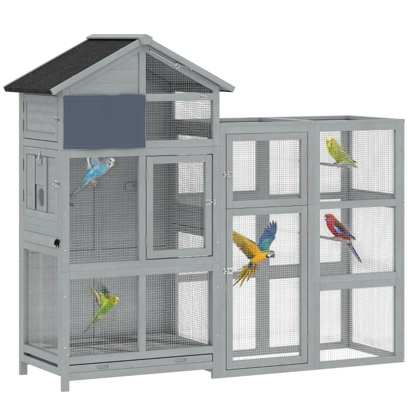 Nancy's Sonnino Vogelkooi - Buitenverblijf - Grijs - Dennenhout - ± 195 x 60 x 165 cm
