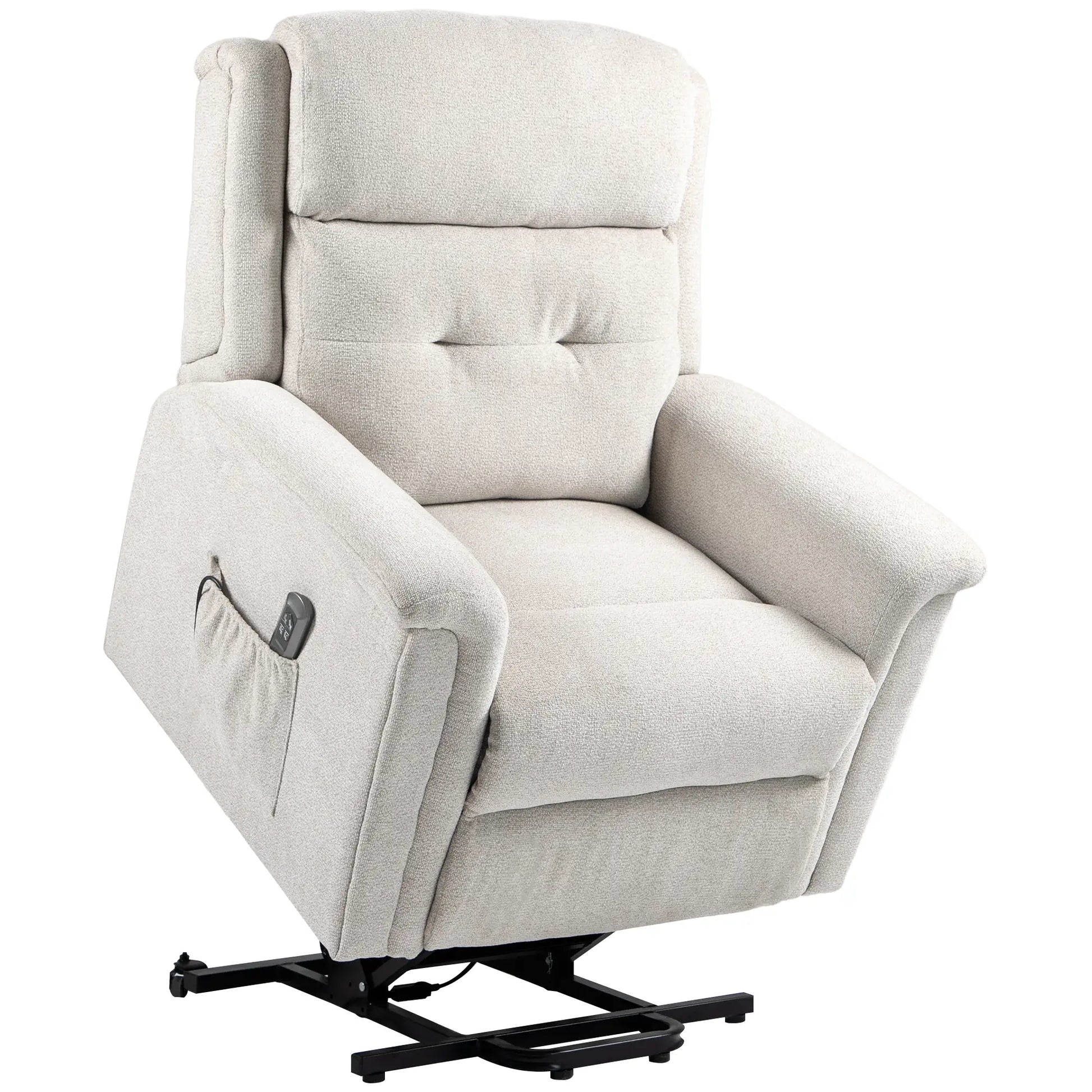 Nancy's Goncalo Sta op stoel - Opsta stoel - Seniorenstoel - Relaxfauteuil - Roomwit - Linnen