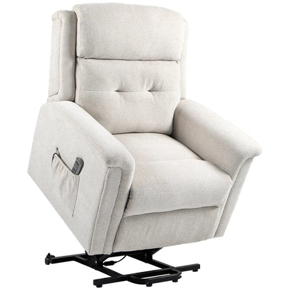 Nancy's Goncalo Sta op stoel - Opsta stoel - Seniorenstoel - Relaxfauteuil - Roomwit - Linnen