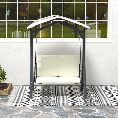 Nancy's Corchiano Schommelbank - Tuinschommel - Hollywood Schommel - Zwart / Crème - ± 150 x 120 x 180 cm