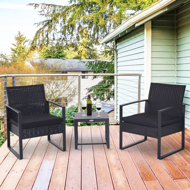 Nancy's Taylor Tuinset - Bistroset -Zitgroep - 2 Stoelen - 1 Tafel - 3-delig - Kussens - Polyrotan - Zwart