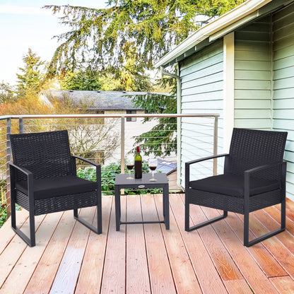 Nancy's Taylor Tuinset - Bistroset -Zitgroep - 2 Stoelen - 1 Tafel - 3-delig - Kussens - Polyrotan - Zwart