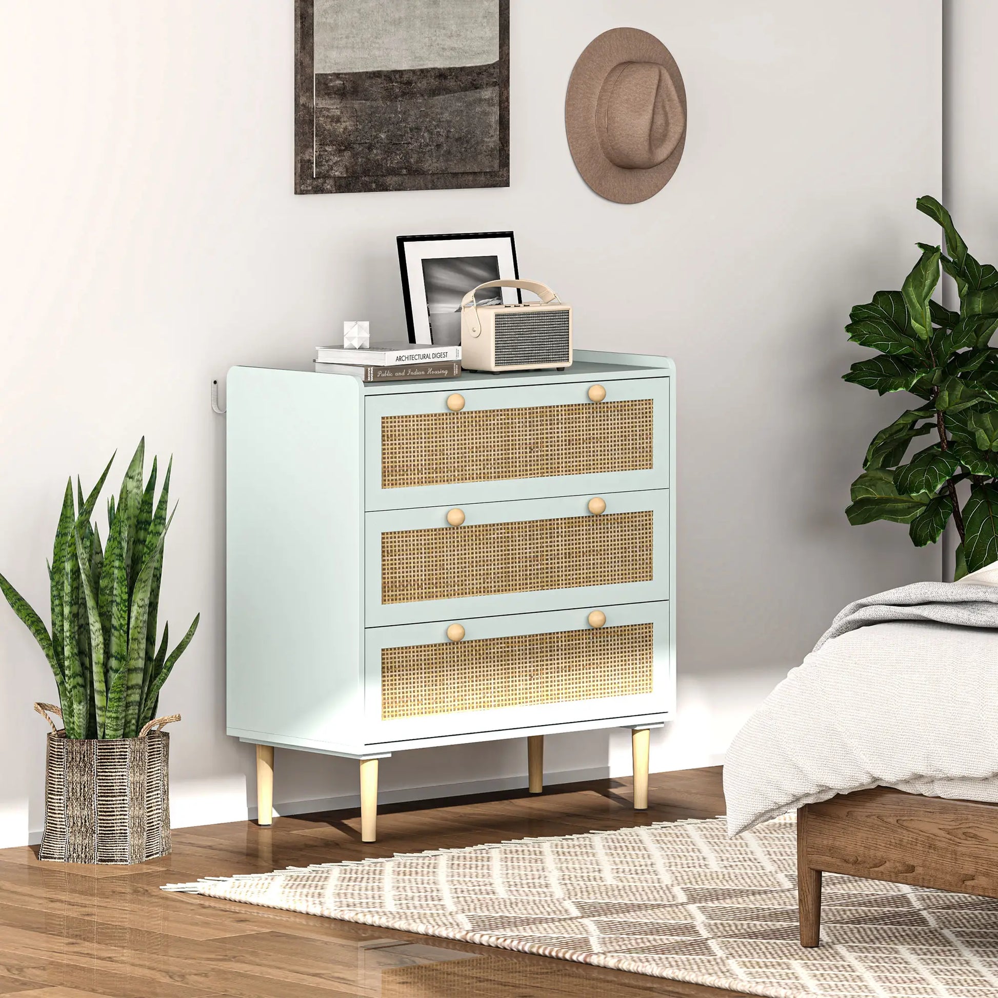 Nancy's Cercal Commode - Sideboard - Opbergkast - Dressoir - Lichtblauw - Polyrattan - ± 80 x 40 x 85 cm
