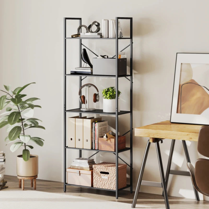 Nancy's Oulx Boekenkast - Opbergkast - 5 Niveaus - Zwart - Staal - ± 60 x 30 x 170 cm