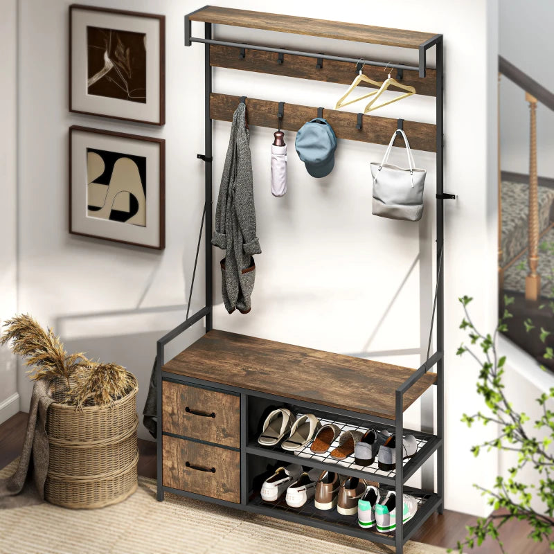 Nancy's Montedinove Wandgarderobe - Kledingrek - Schoenenrek - Garderobe - Bruin / Zwart - ± 100 x 40 x 180 cm