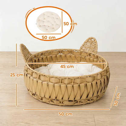 Nancy's Tarquinia Kattenmand - Kattenbed - Afneembaar kussen - Rotan - 50 x 50 x 25 cm