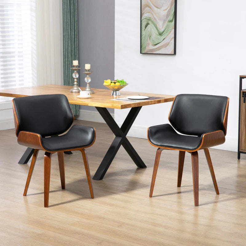 Nancy's Monterotondo Eetkamerstoelen - Set van 2 - Keukenstoelen - Retro - Zwart - Kunstleer / Hout