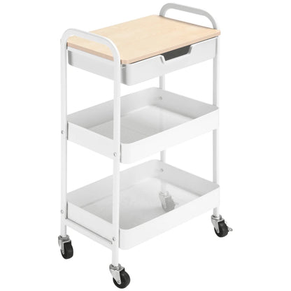 Nancy's Monterenzio Trolley - Serveerwagen - Keukentrolley - Wit - ± 45 x 30 x 75 cm