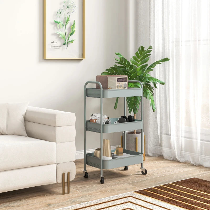 Nancy's Monterosi Trolley - Serveerwagen - Keukentrolley - Lichtblauw - Staal - ± 45 x 30 x 80 cm