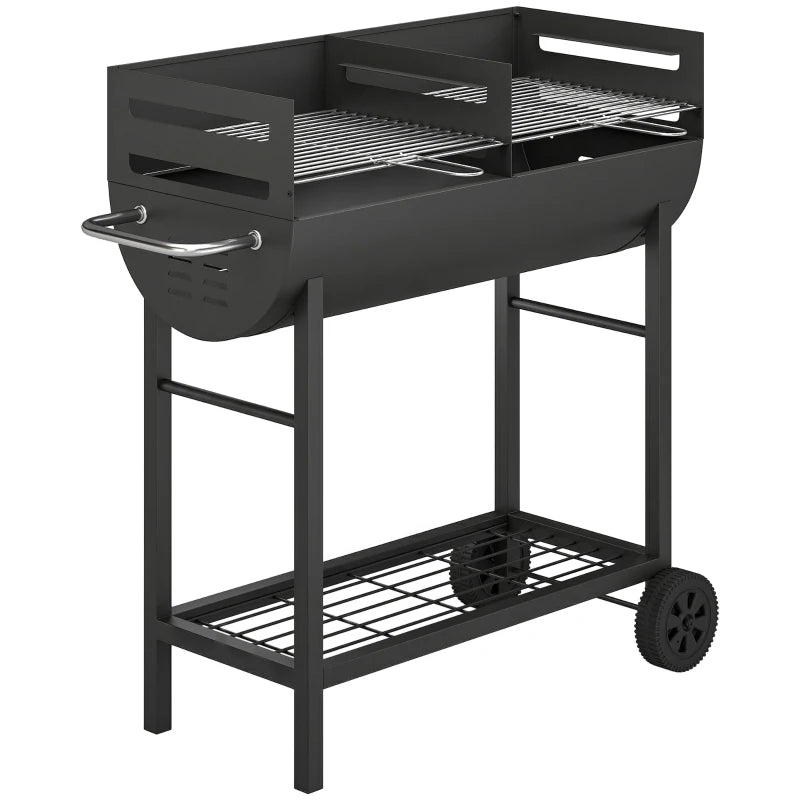 Nancy's Seccheto Houtskoolbarbecue - BBQ - Barbecue - In hoogte verstelbare grillroosters - Draagbaar ontwerp met wielen - Zwart