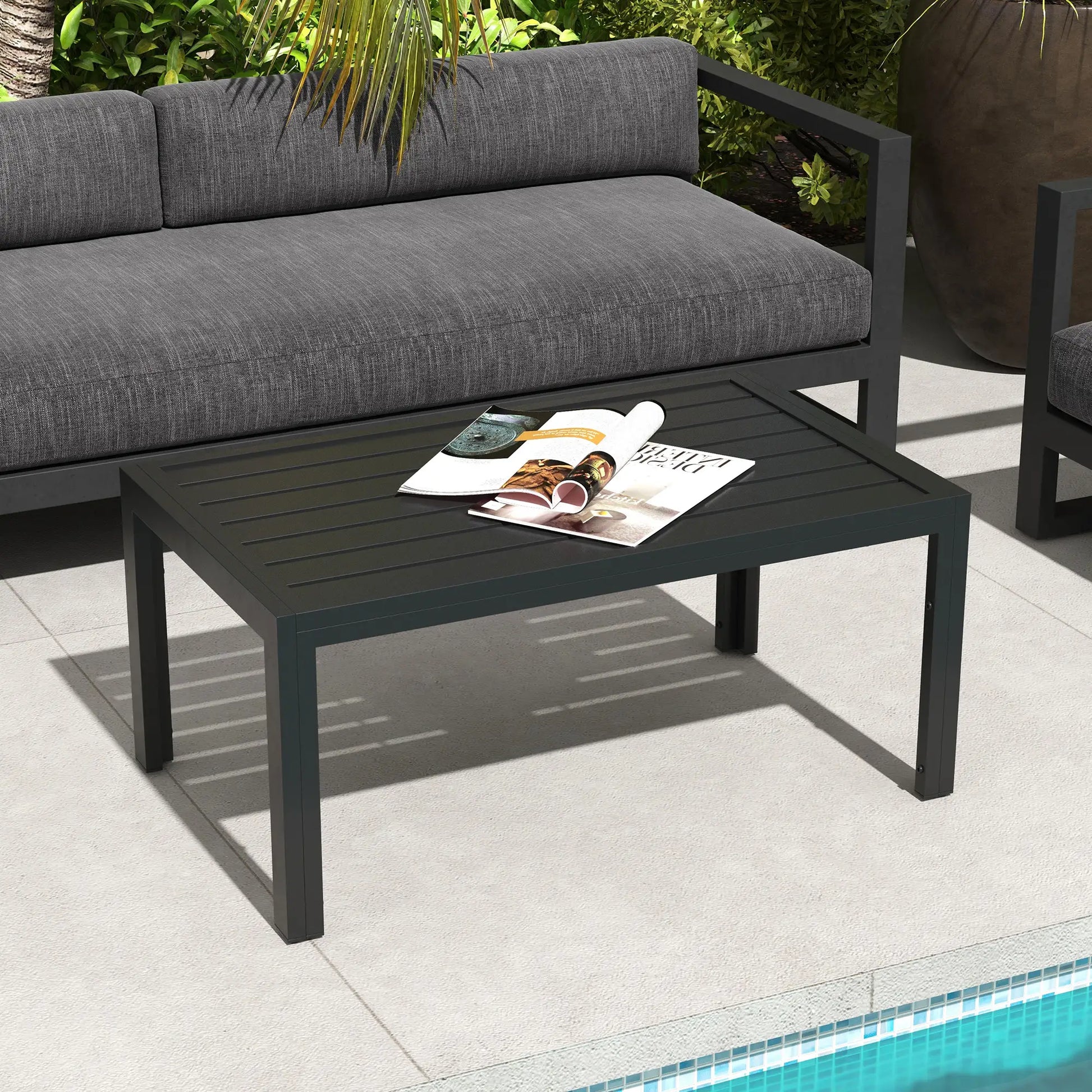 Nancy's Cecina Tuintafel - Terrastafel - Salontafel voor Buiten - Zwart - Staal -± 100 x 60 x 45 cm
