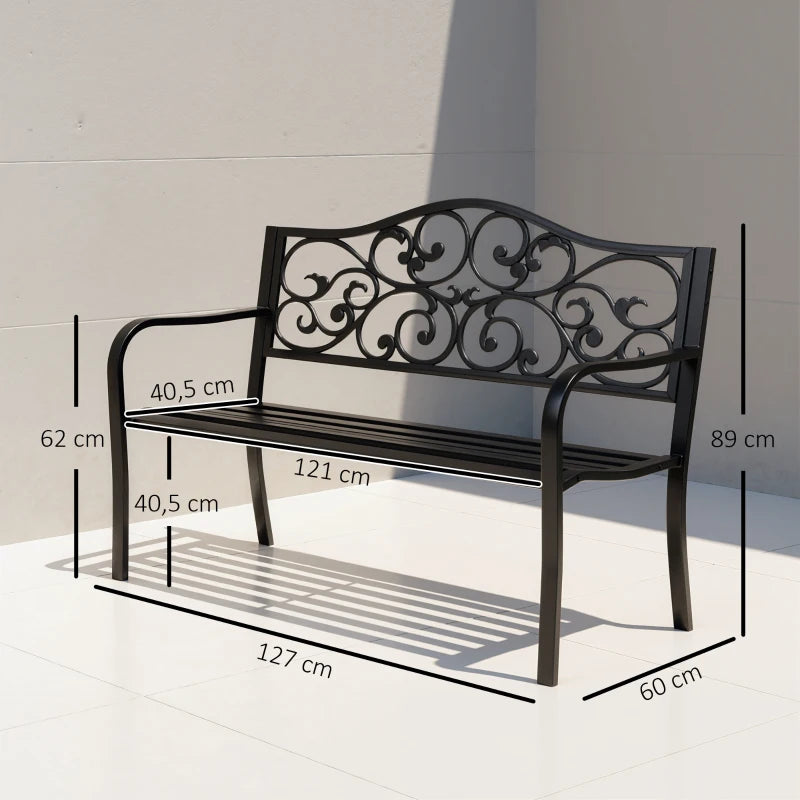 Nancy's Resia Tuinbank - Parkbank - Balkonbank - Zwart - Staal - ± 125 x 60 x 90 cm