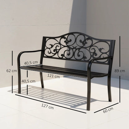 Nancy's Resia Tuinbank - Parkbank - Balkonbank - Zwart - Staal - ± 125 x 60 x 90 cm