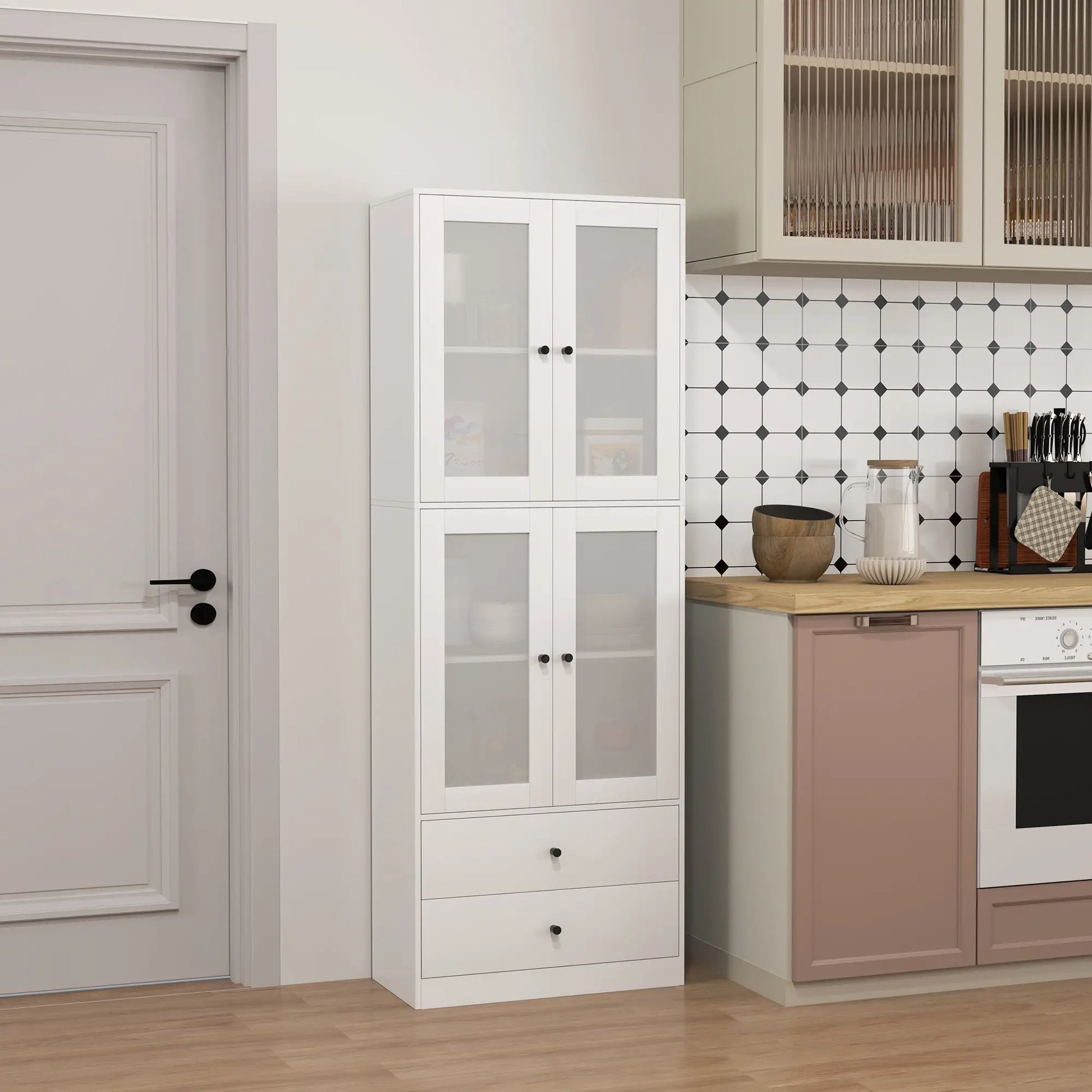 Nancy's Crotone Keukenkast Vrijstaand - Buffetkast - Opbergkast - Wit - ± 60 x 30 x 170 cm
