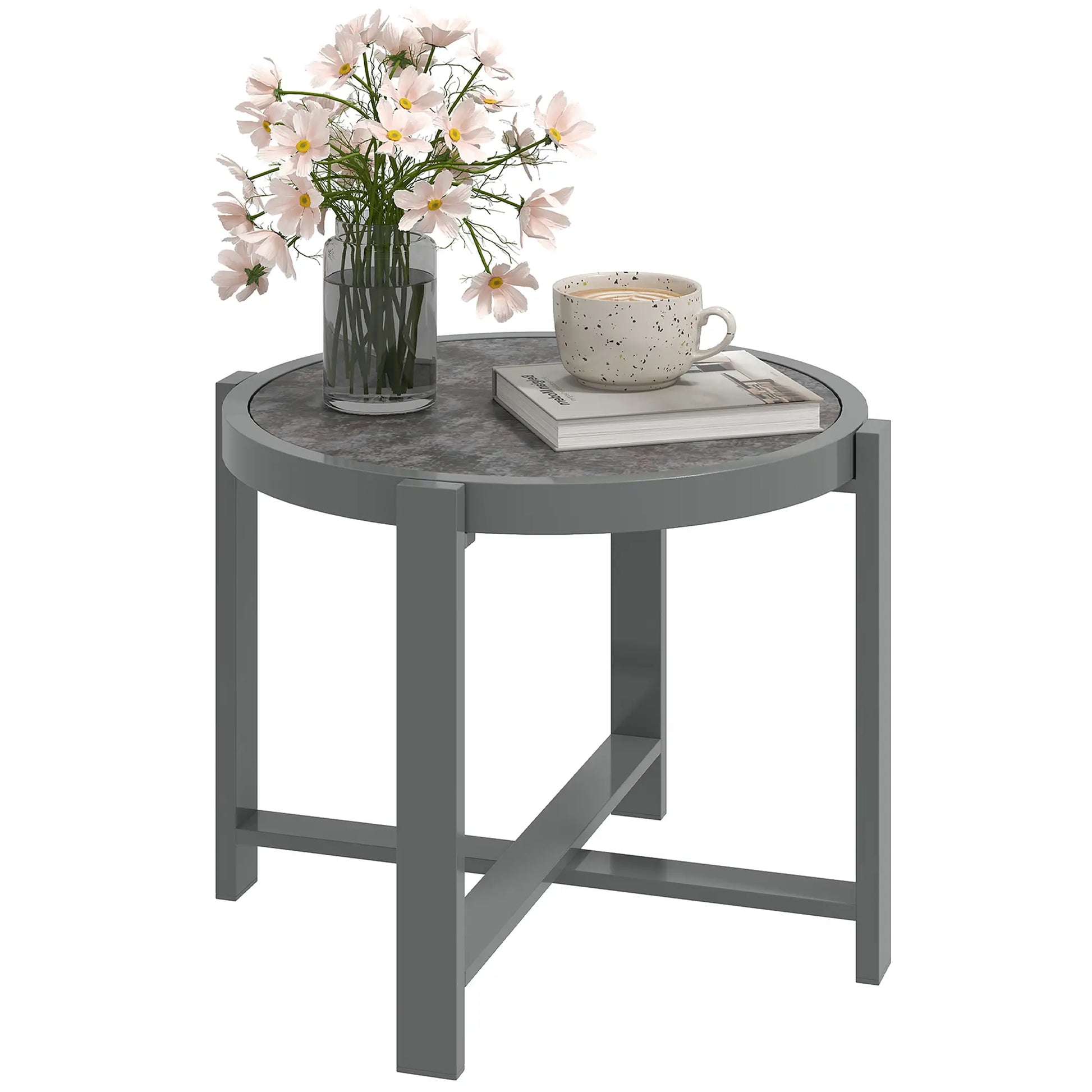 Nancy's Genova Tuintafel - Bijzettafel voor buiten - Balkontafel - Grijs - Aluminium / Glas - ± 60 x 60 x 45 cm