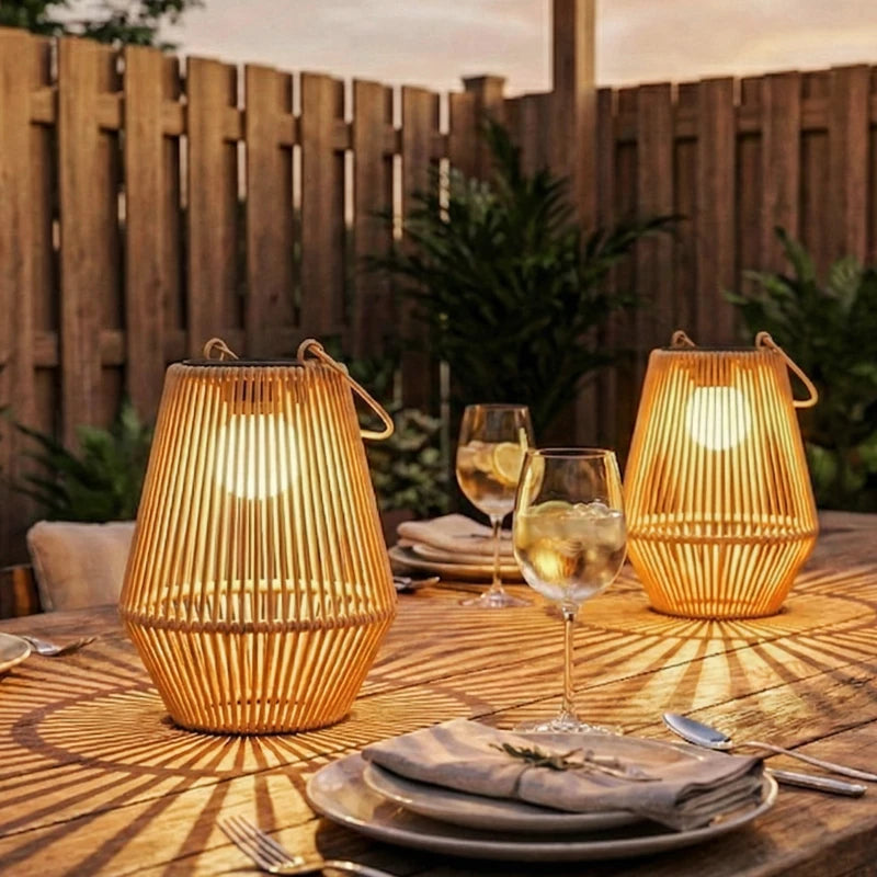 Nancy's Satriano Sfeerverlichting voor buiten - Zonne-lataarns - Buitenlampen - Set van 2 - Bruin - Rotan